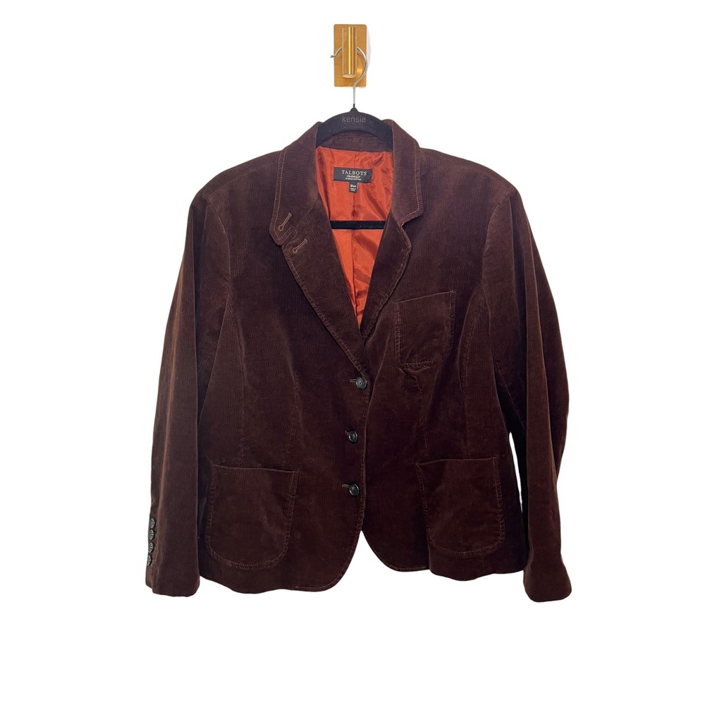 Talbots Preppy Blazer Dark Academia Corduroy Jacket Stretch Western Brown 18WP‎